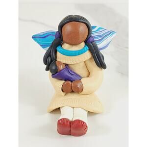 Native American Christmas Figurine Navajo Angel w/ Baby 3" Folk Art Multicolor